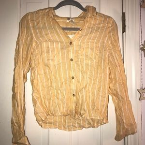 Yellow and white striped button up shirt